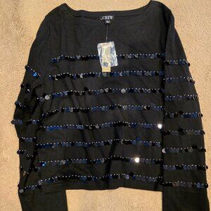 J.Crew NWT Black Sequin Palette Embellished Top L